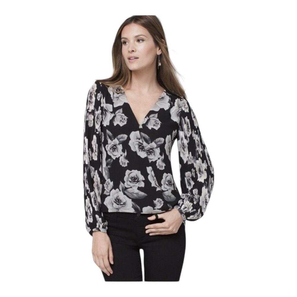 WHBM Faux Wrap Blouse Lantern Sleeves Flower Print‎ Size 14